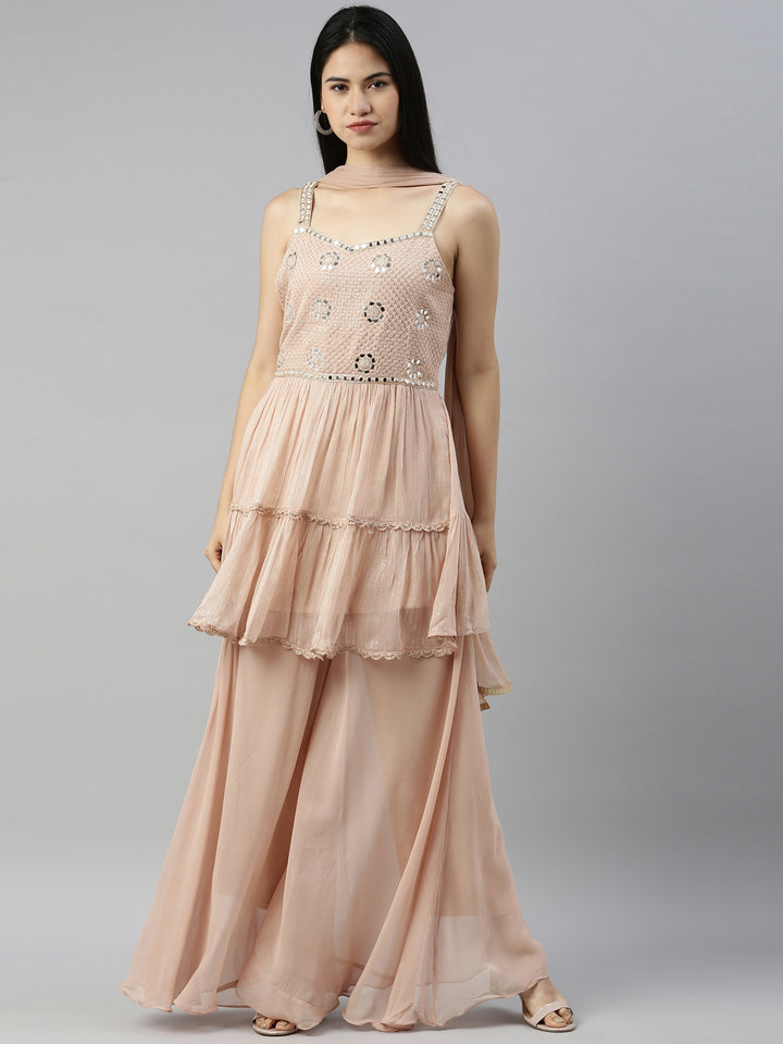 Neerus Onion Color Georgette Fabric Suit Set