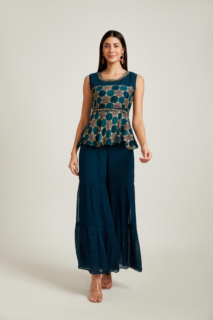 Neerus Blue georgette embroidered suit set - detail view 2