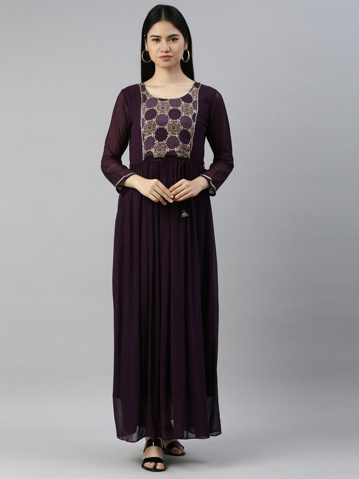 Neerus Purple Color Georgette Fabric Kurta