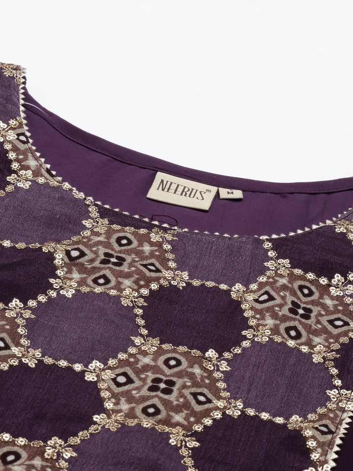 Neerus Purple Color Georgette Fabric Kurta