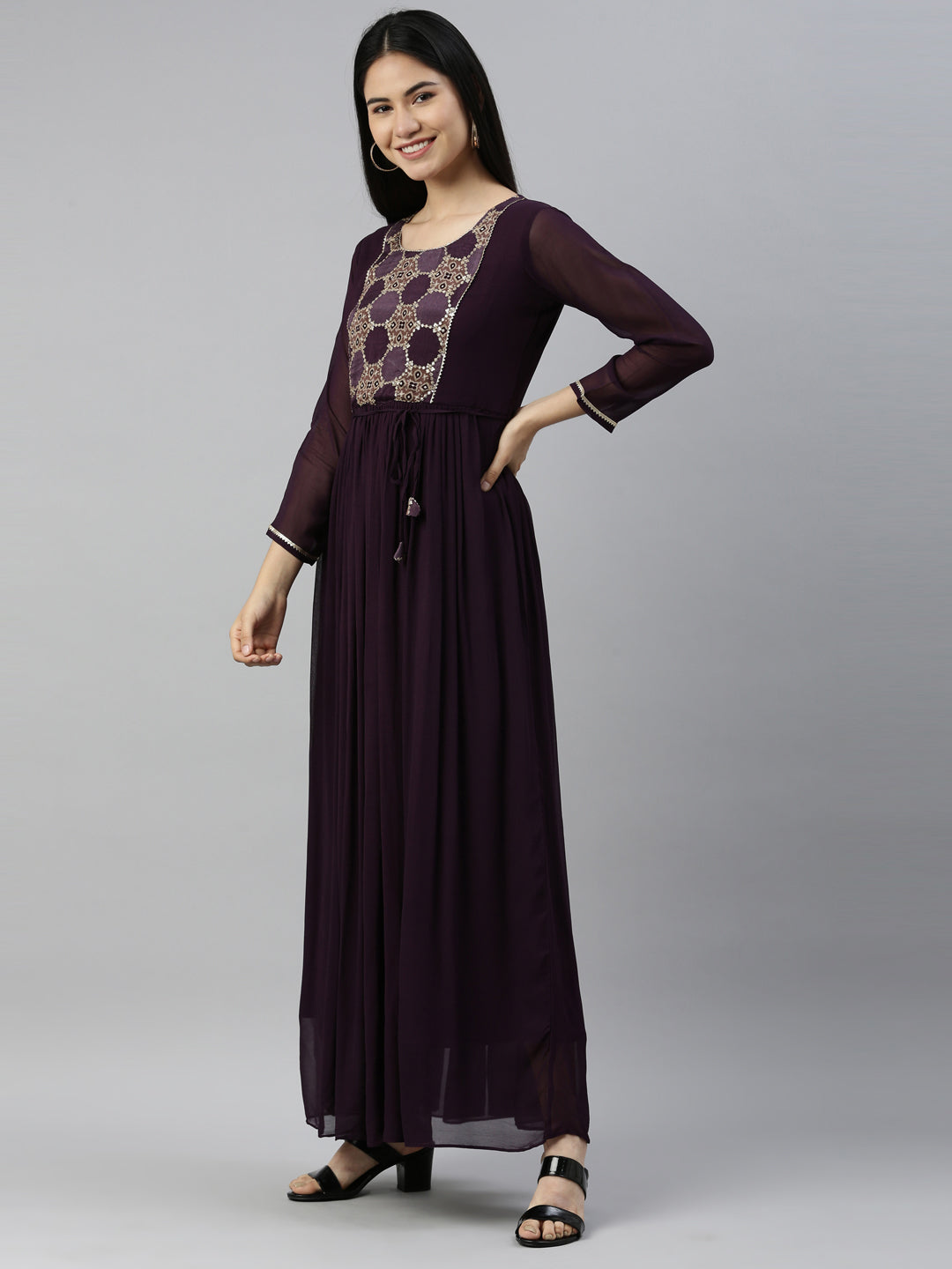 Neerus Purple Color Georgette Fabric Kurta