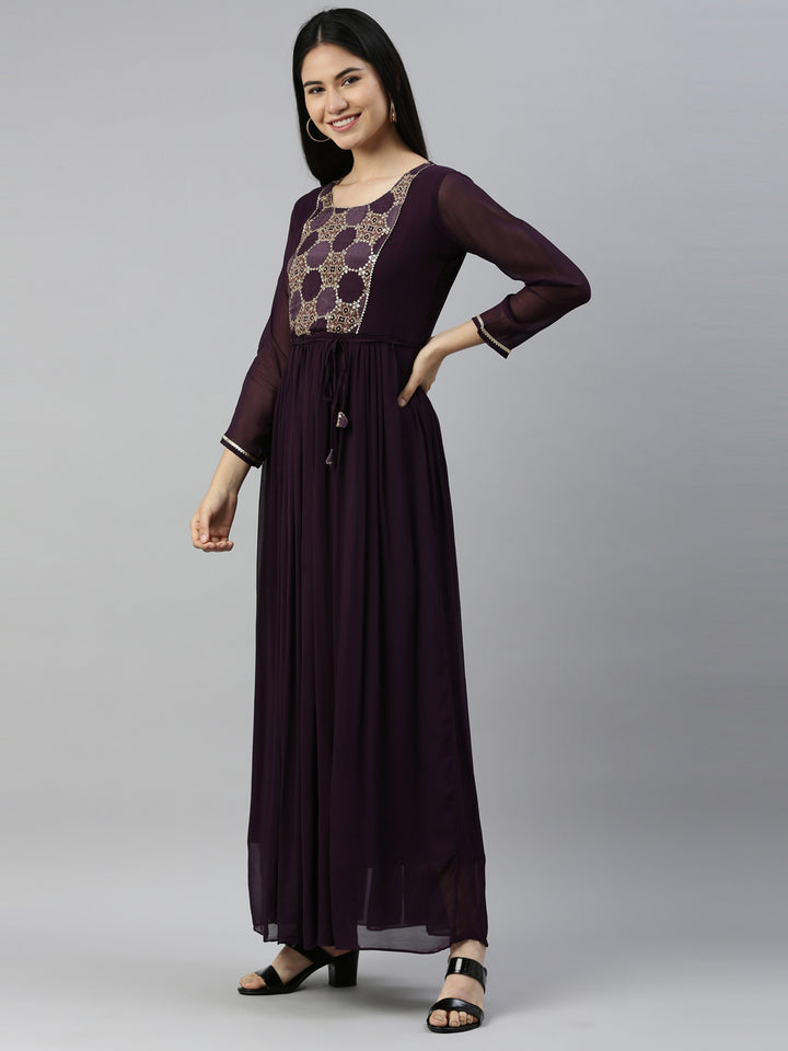 Neerus Purple Color Georgette Fabric Kurta