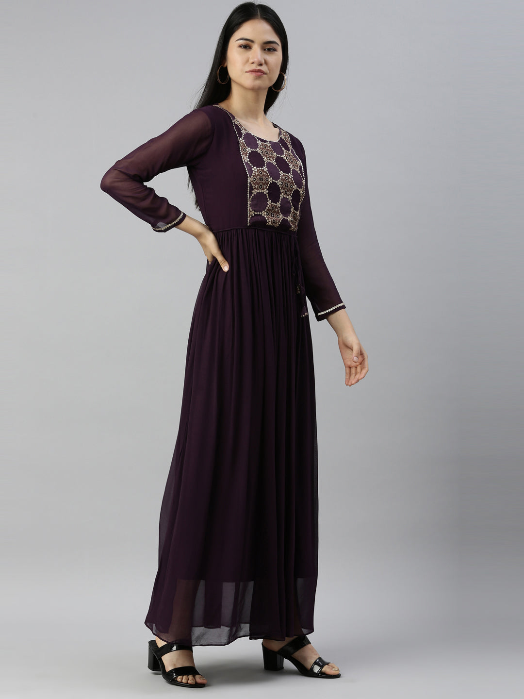 Neerus Purple Color Georgette Fabric Kurta