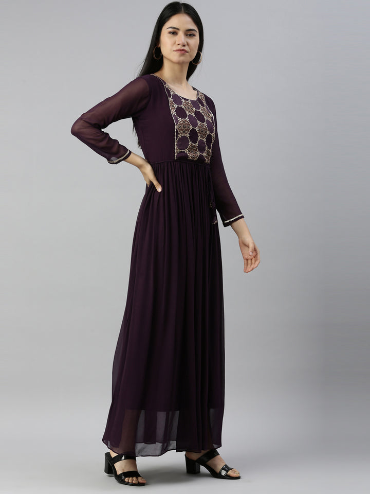 Neerus Purple Color Georgette Fabric Kurta
