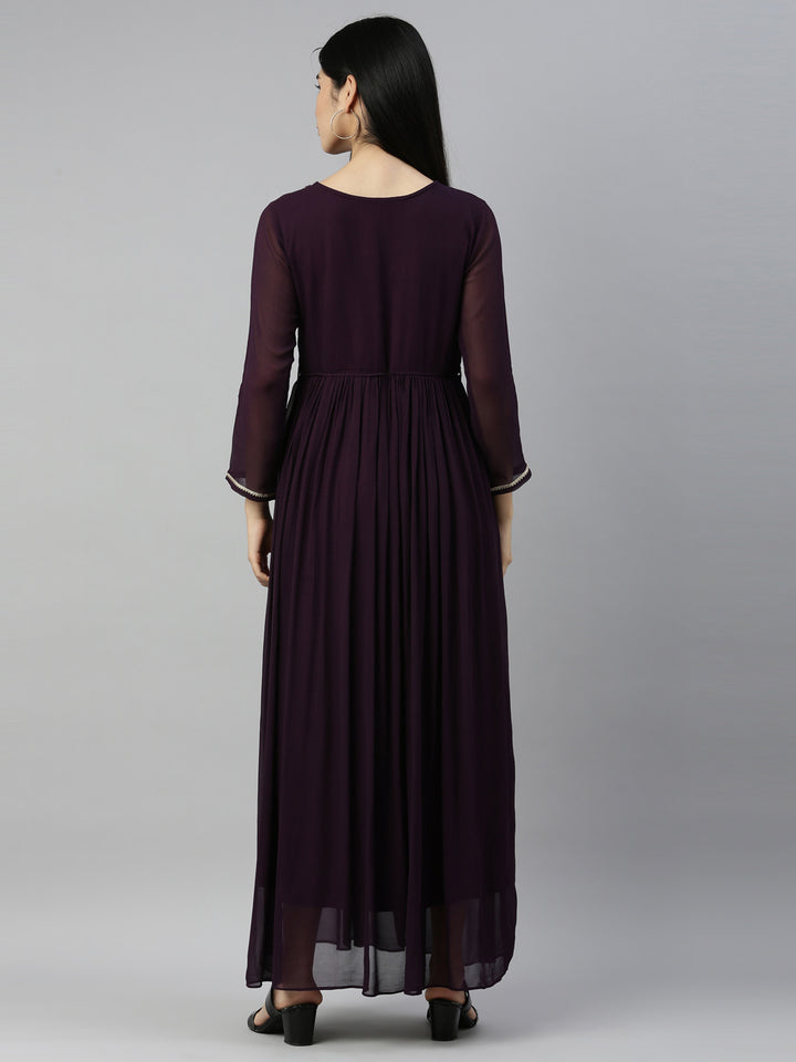 Neerus Purple Color Georgette Fabric Kurta