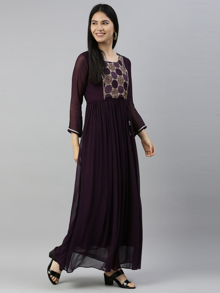 Neerus Purple Color Georgette Fabric Kurta