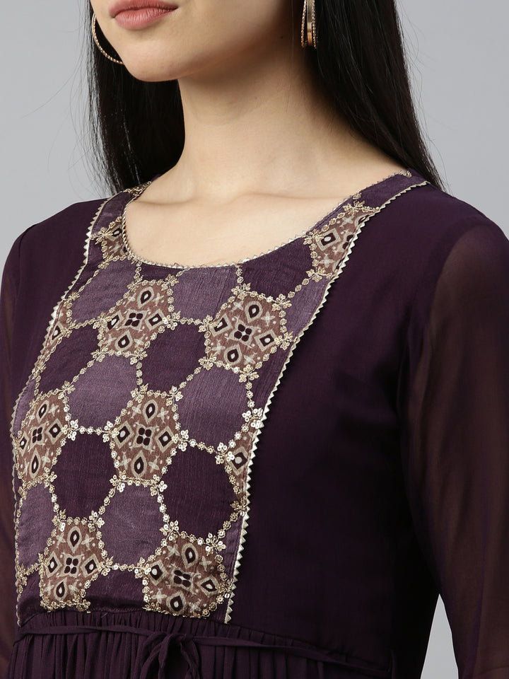 Neerus Purple Color Georgette Fabric Kurta