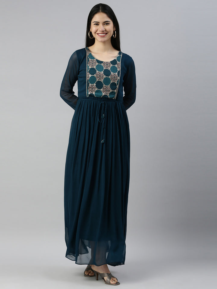 Neerus Rama Color Georgette Fabric Kurta