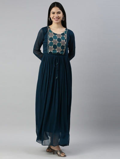 Neeru's Rama Color Georgette Fabric Kurta