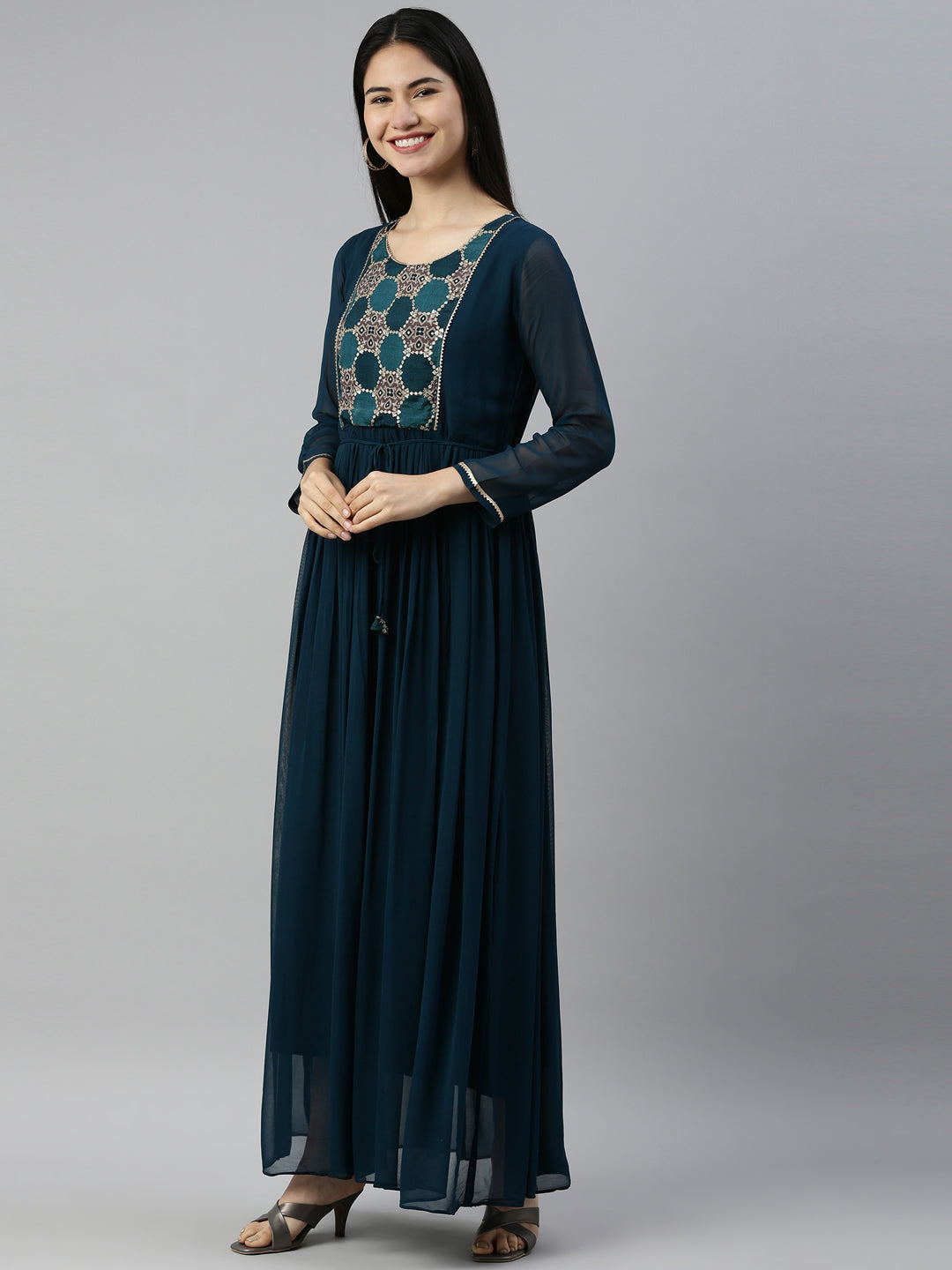 Neerus Rama Color Georgette Fabric Kurta