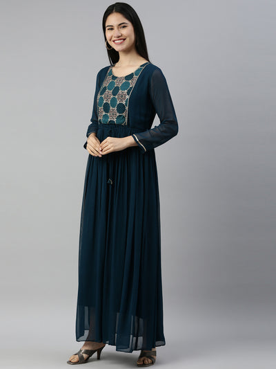 Neeru's Rama Color Georgette Fabric Kurta