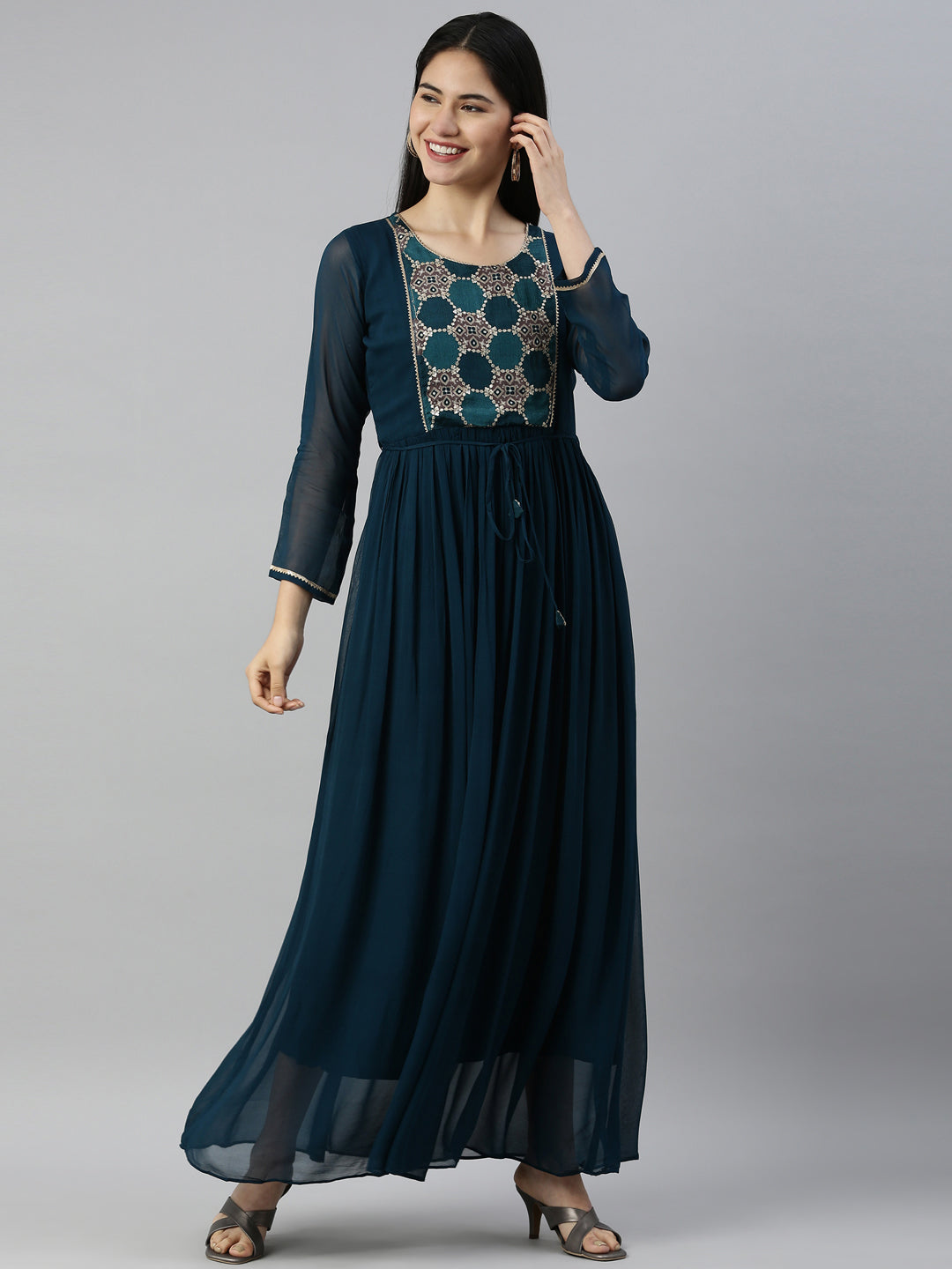 Neerus Rama Color Georgette Fabric Kurta