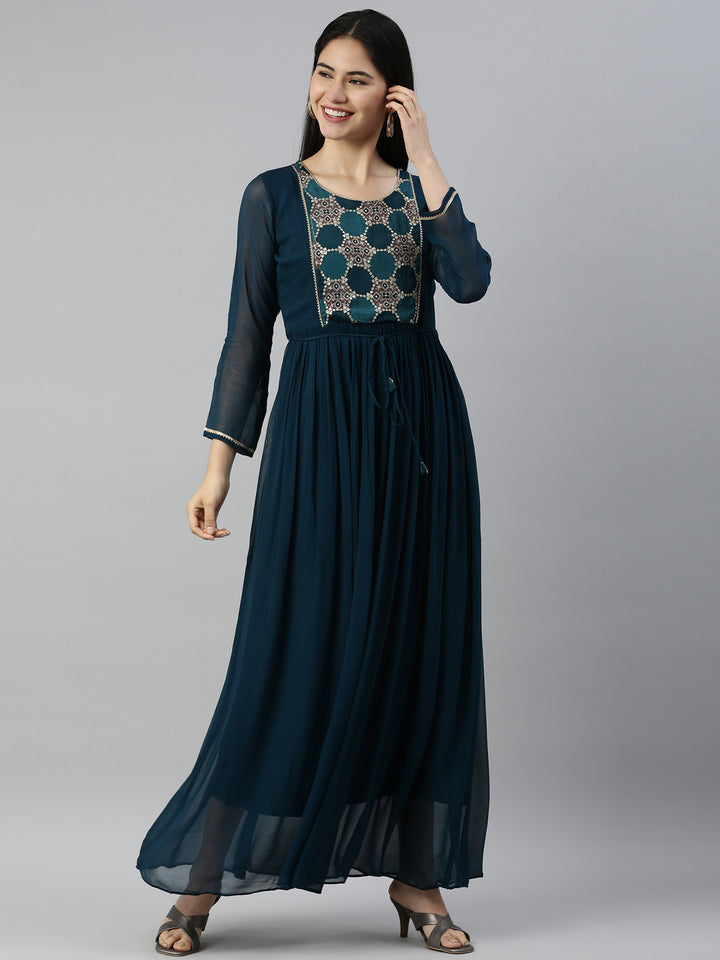 Neerus Rama Color Georgette Fabric Kurta