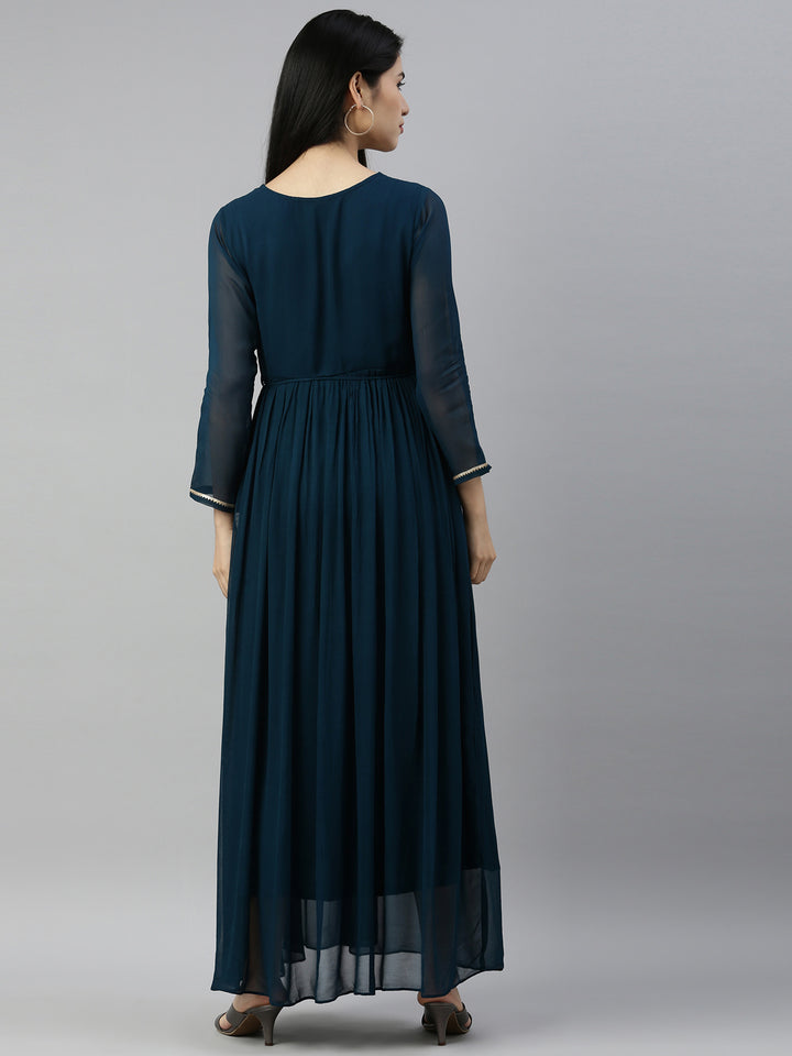 Neerus Rama Color Georgette Fabric Kurta