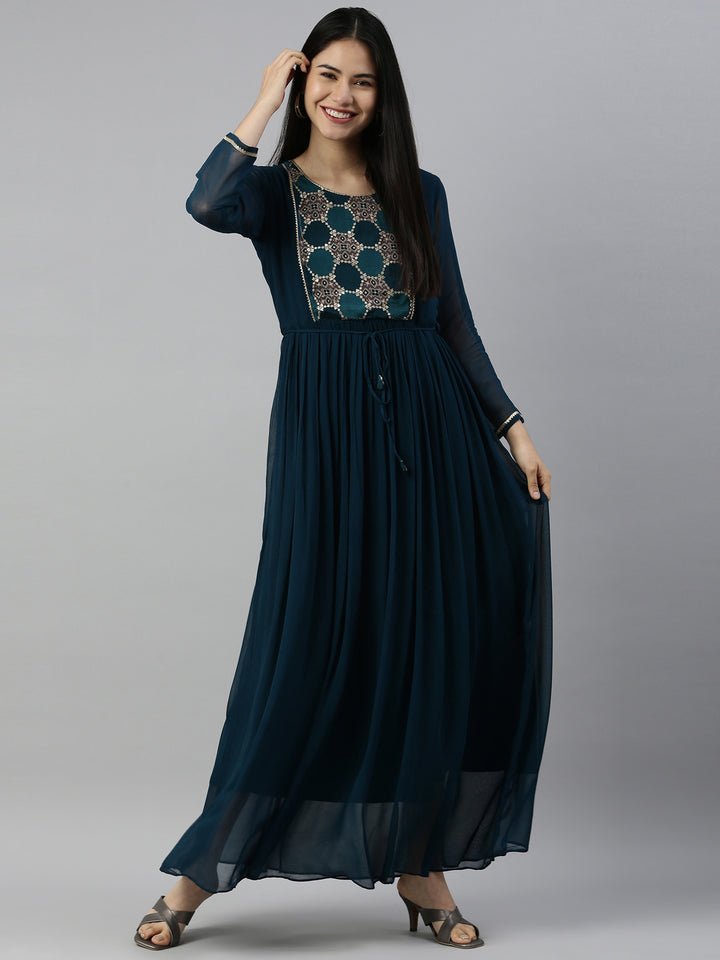 Neerus Rama Color Georgette Fabric Kurta