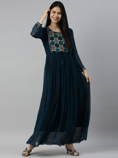 Neeru's Rama Color Georgette Fabric Kurta