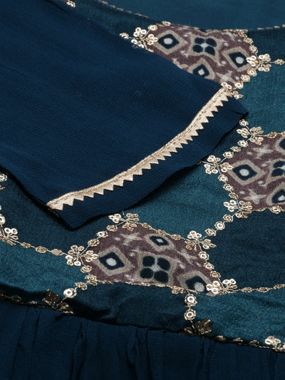 Neeru's Rama Color Georgette Fabric Kurta