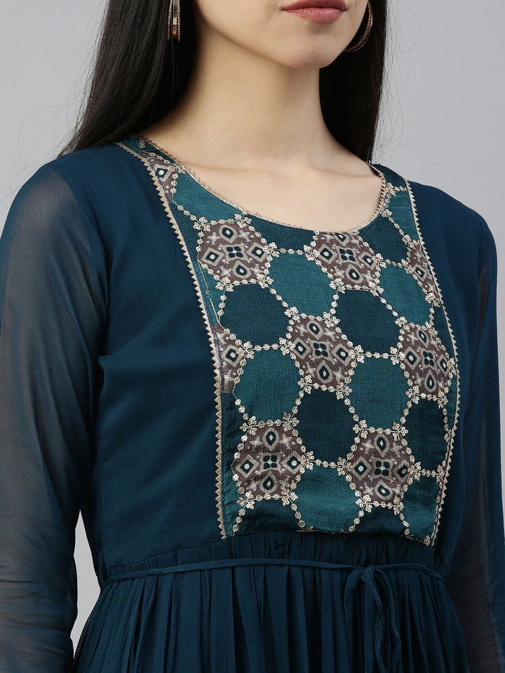 Neerus Rama Color Georgette Fabric Kurta