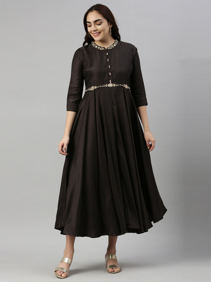 Neerus Black Color Silk Fabric Kurta