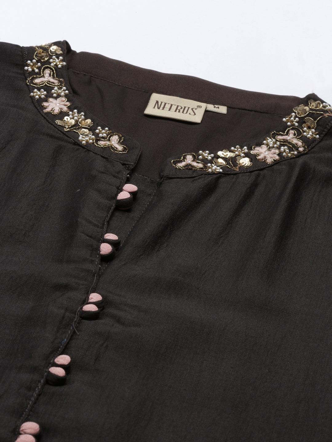 Neerus Black Color Silk Fabric Kurta