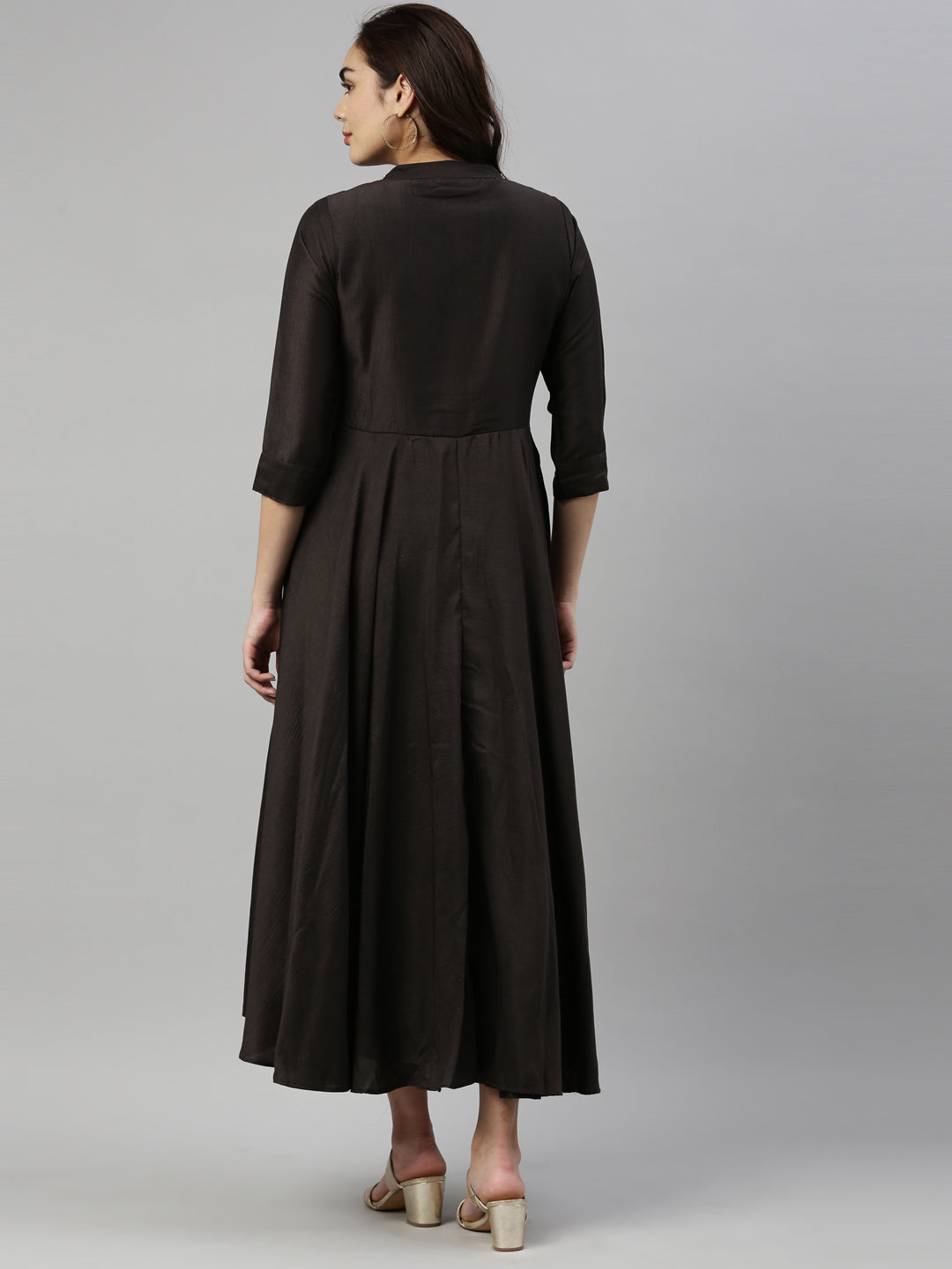 Neerus Black Color Silk Fabric Kurta