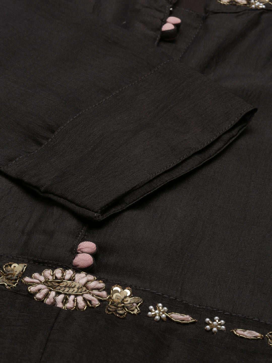 Neerus Black Color Silk Fabric Kurta