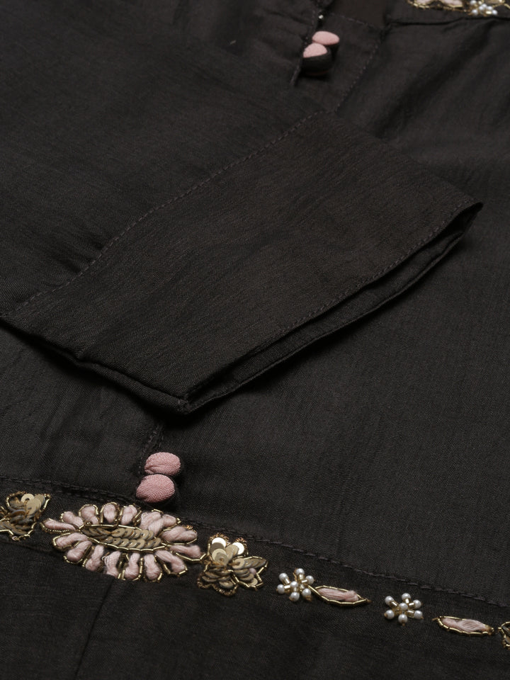 Neerus Black Color Silk Fabric Kurta
