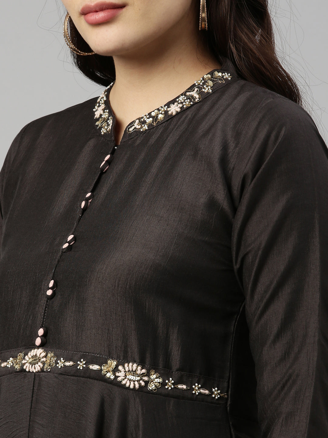 Neerus Black Color Silk Fabric Kurta