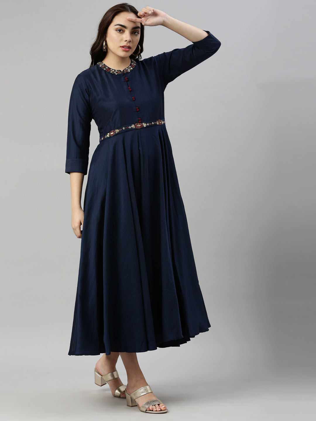 Neerus Navy Blue Color Silk Fabric Kurta