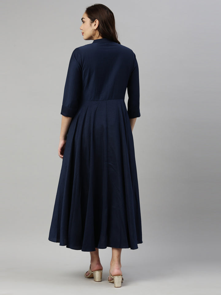 Neerus Navy Blue Color Silk Fabric Kurta