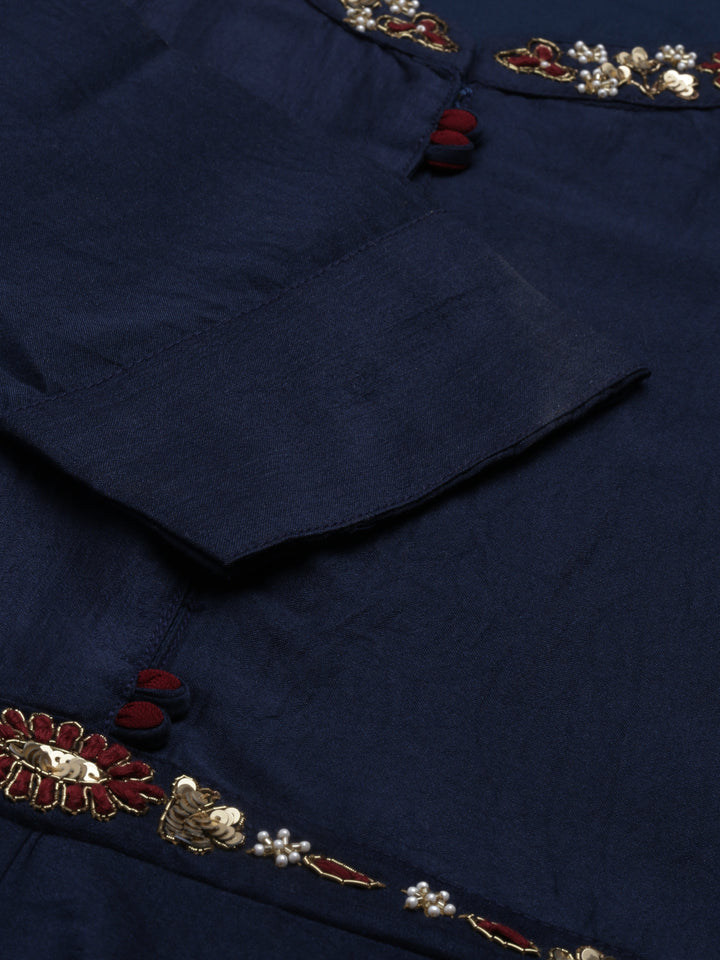 Neerus Navy Blue Color Silk Fabric Kurta