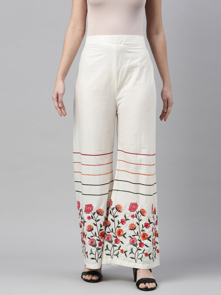 Neerus White cotton solid palazzo bottom - detail view 6