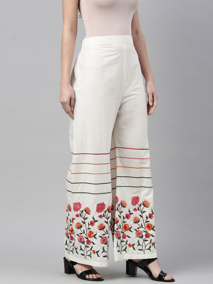 Neerus White cotton solid palazzo bottom - detail view 1