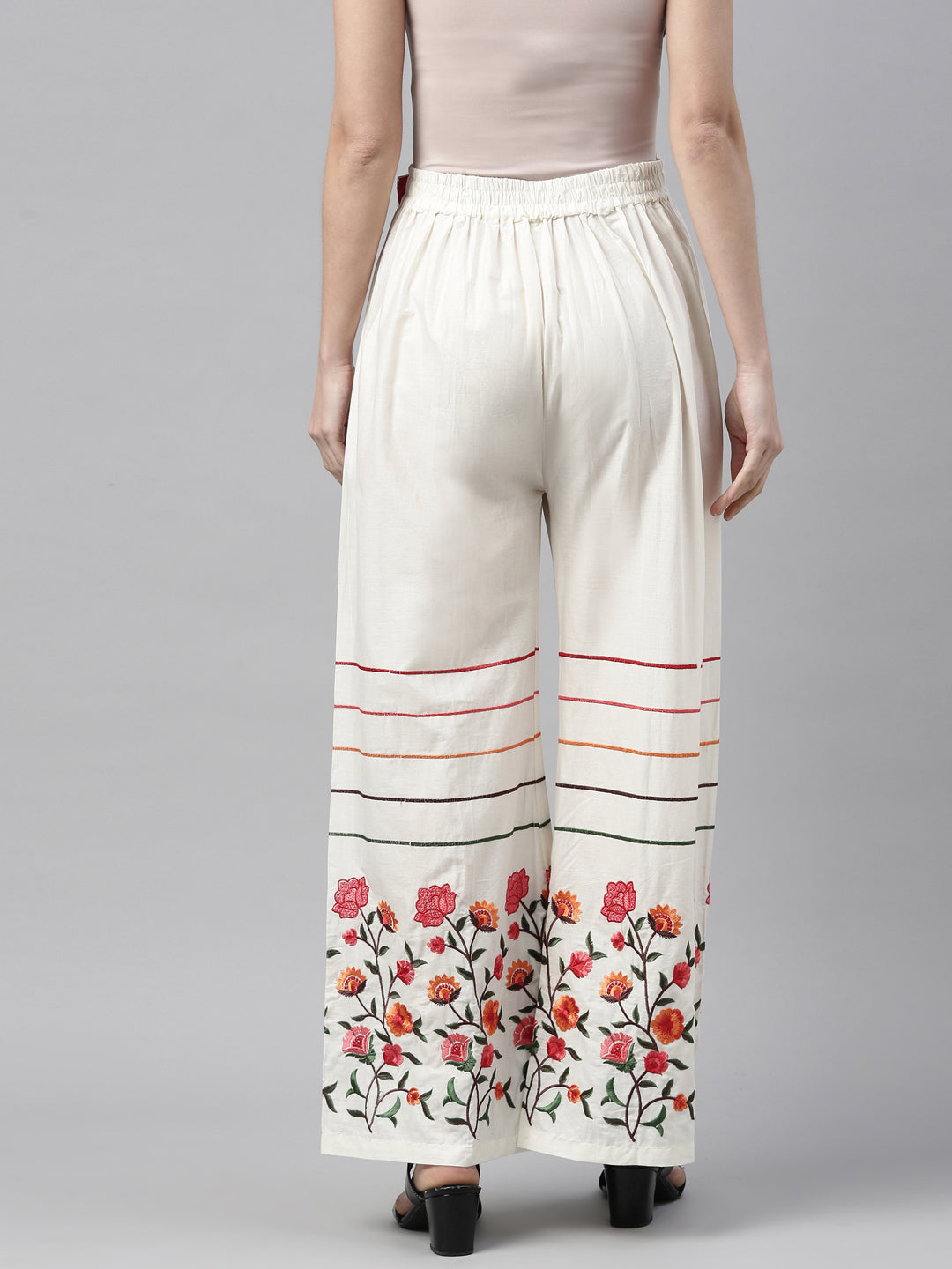 Neerus White cotton solid palazzo bottom - detail view 2