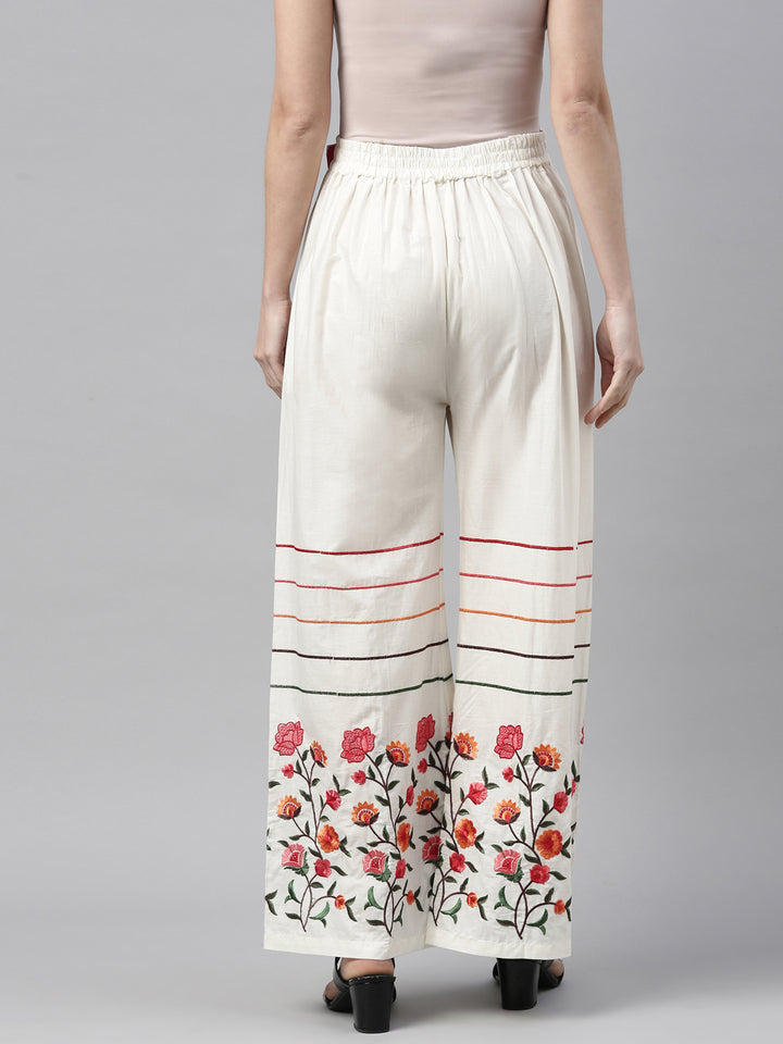 Neerus White cotton solid palazzo bottom - detail view 2