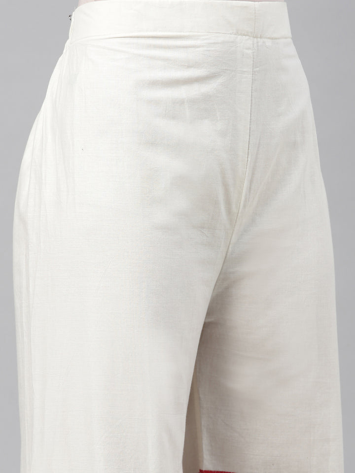 Neerus White cotton solid palazzo bottom - detail view 5