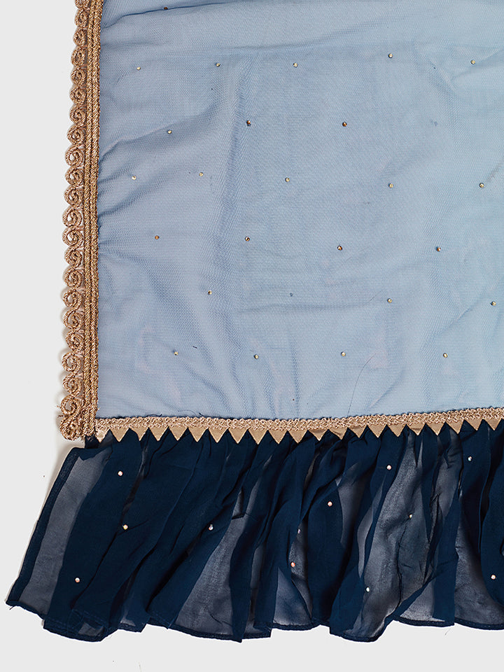 Neerus Blue silk flared lehenga ghagra set - detail view 3