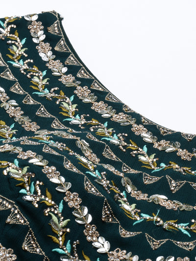 Neeru's Bottle Green Color Georgette Fabric Suit-Anarkali