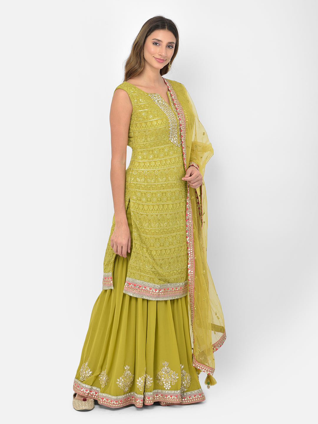 Neeru's green color georgette fabric salwar kameez