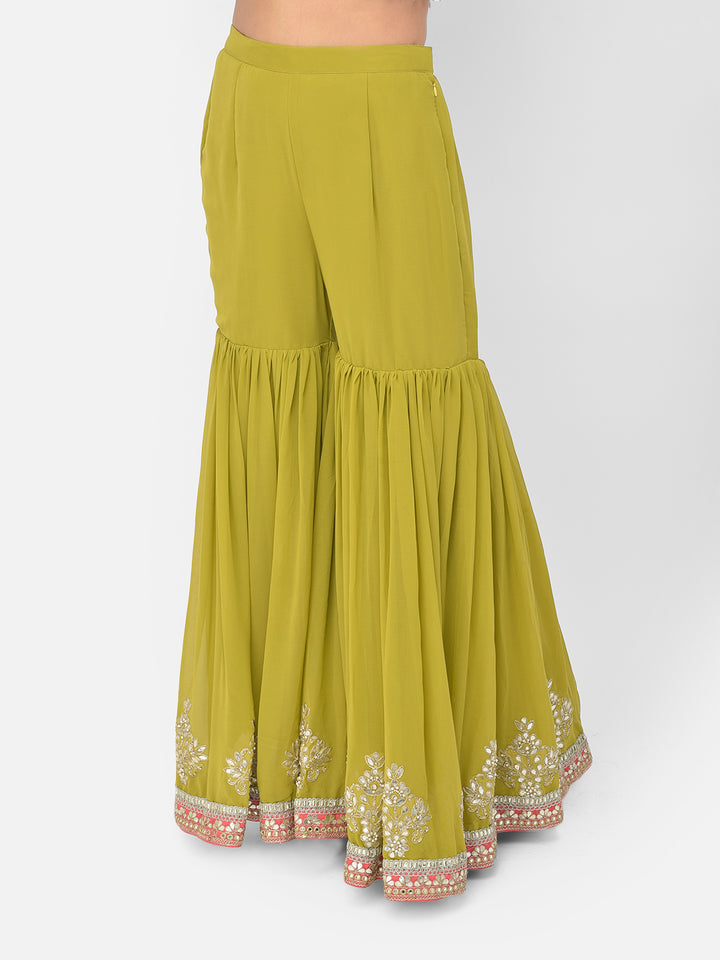 Neerus Green georgette chikankari kurta set - detail view 4