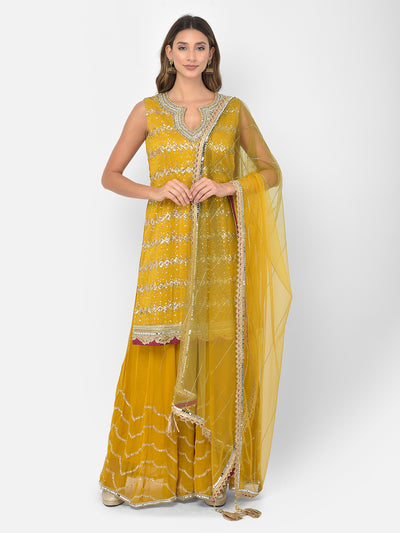 Neeru's mustard color georgette fabric salwar kameez