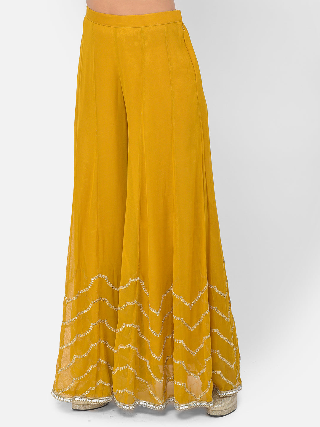 Neerus Yellow georgette embellished kurta set - detail view 4