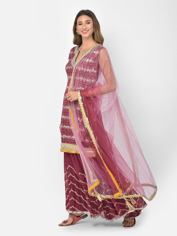Neerus Maroon georgette embellished kurta set - detail view 8