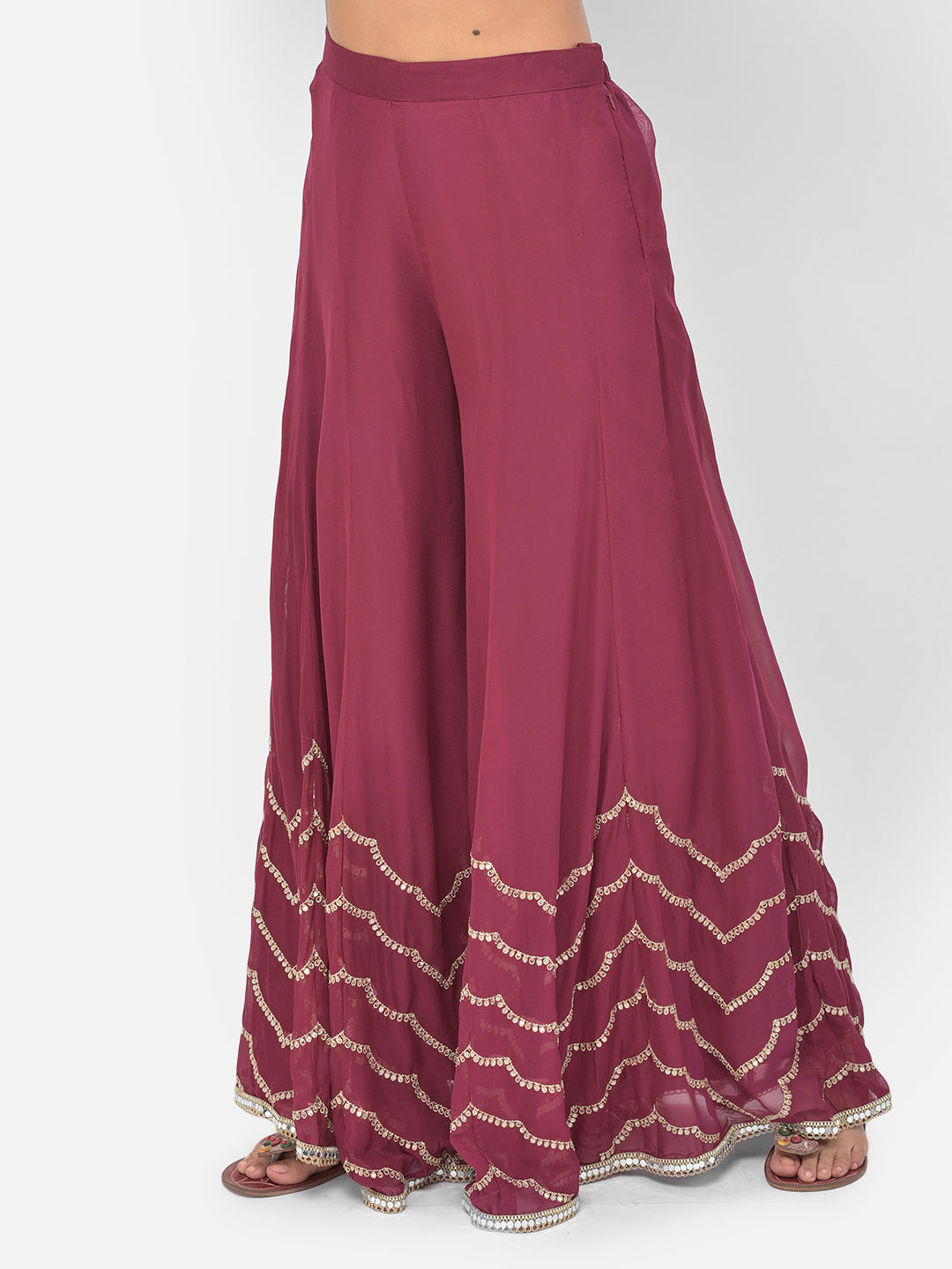 Neerus Maroon georgette embellished kurta set - detail view 5