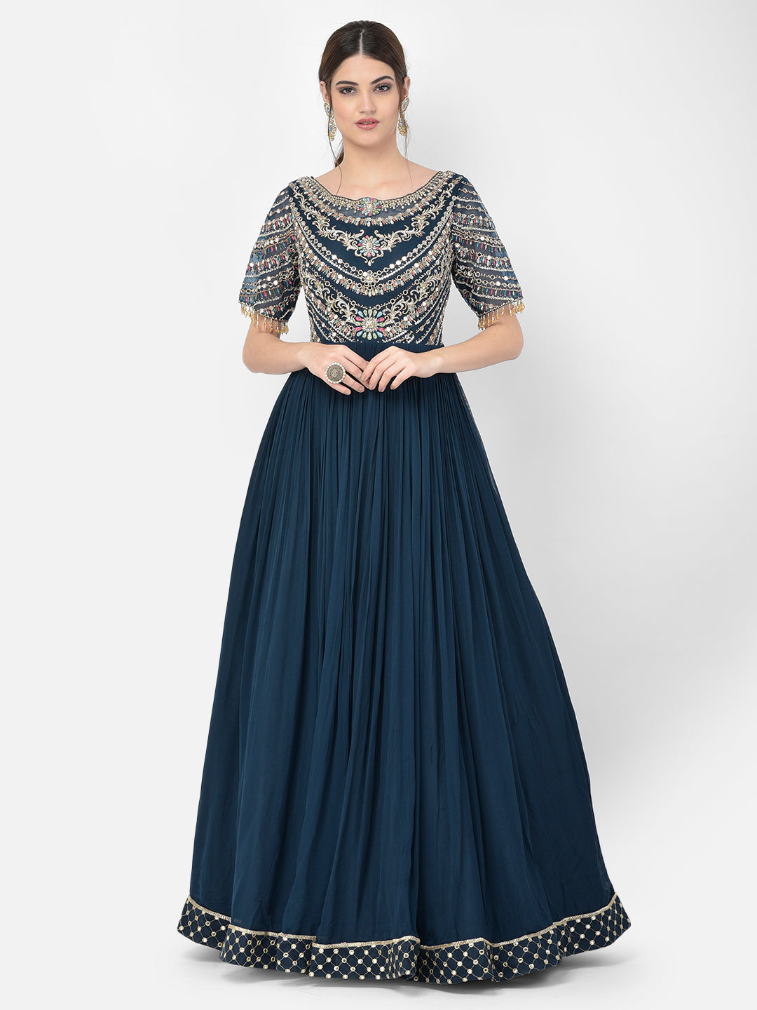 Neerus Peacock Color Georgette Fabric Salwar Kameez