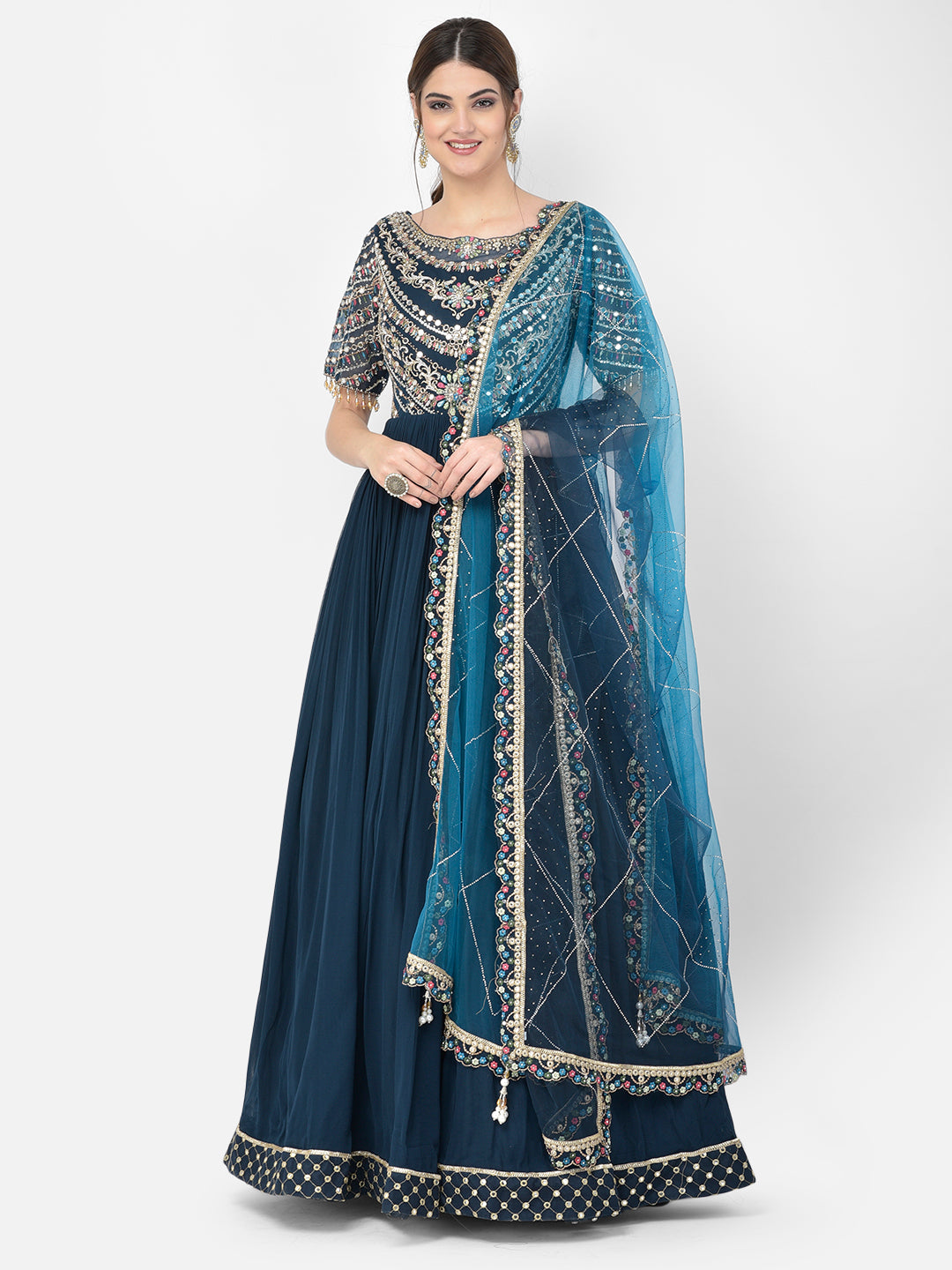 Neerus Peacock Color Georgette Fabric Salwar Kameez