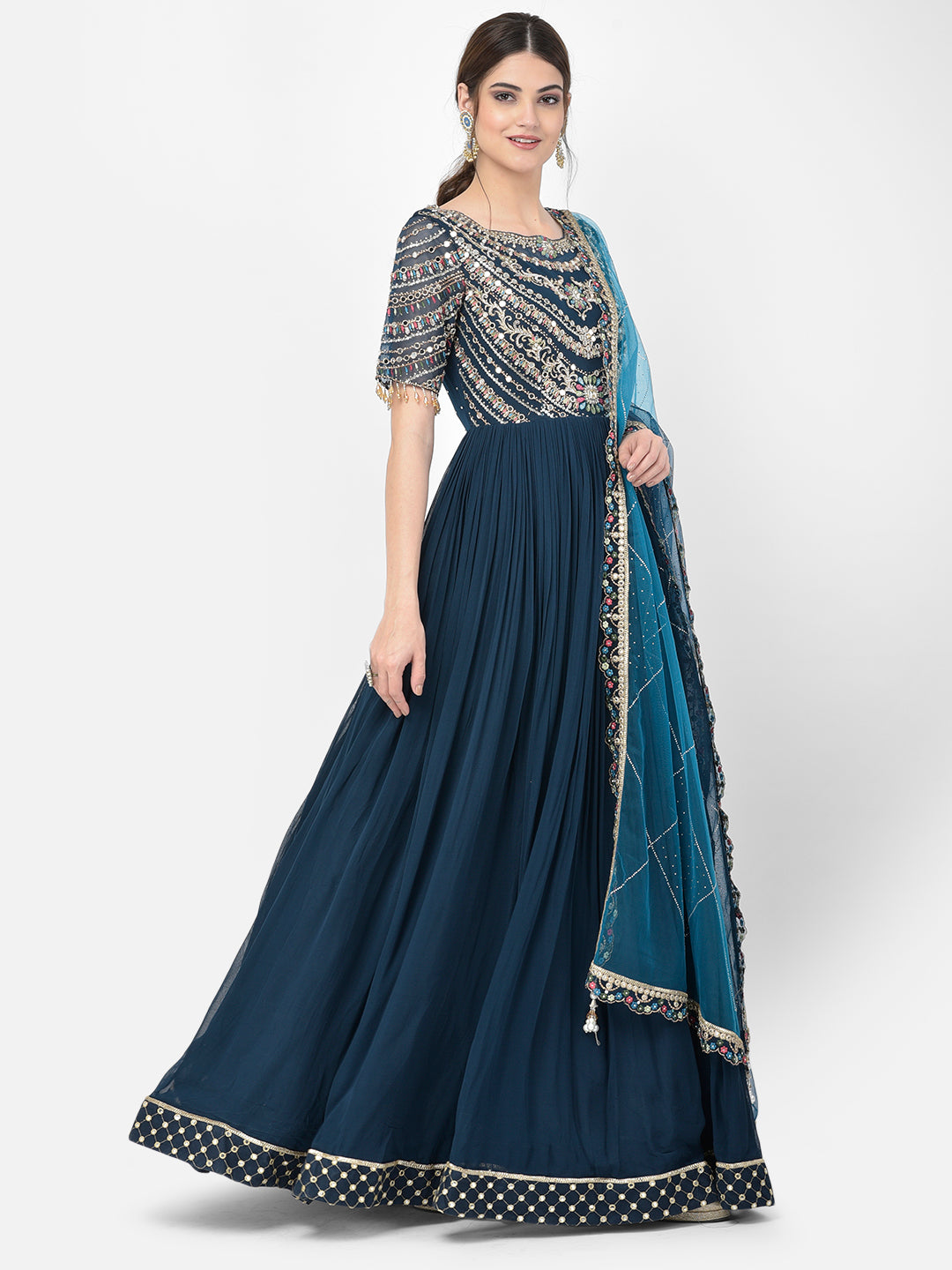 Neerus Peacock Color Georgette Fabric Salwar Kameez