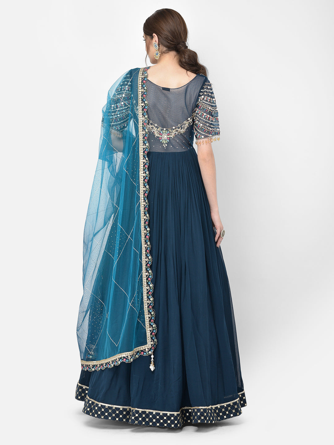 Neeru's peacock color georgette fabric salwar kameez
