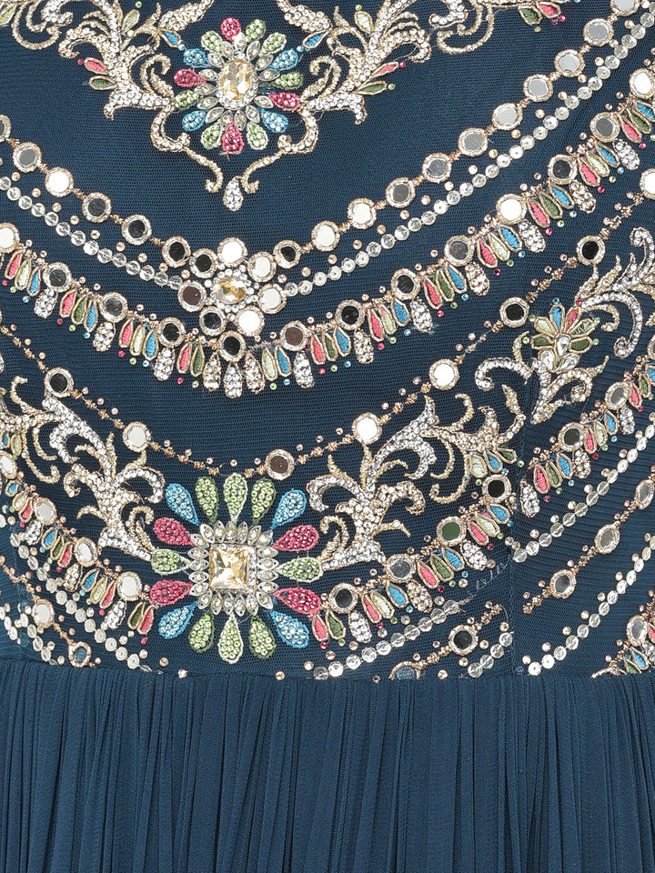 Neerus Peacock Color Georgette Fabric Salwar Kameez