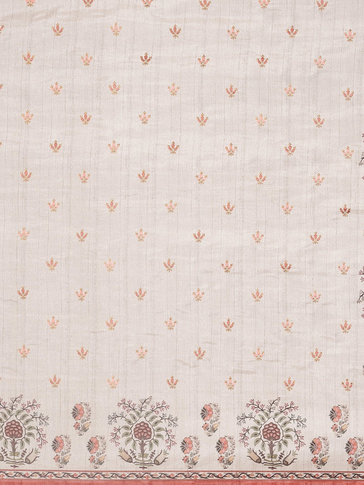 Neerus Light Grey Printed Saree With Blouse